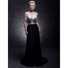 Sheath/ Column Spaghetti Straps Sweep/ Brush Train Chiffon Evening/ Prom Dress (FSD0253)