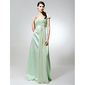 Sheath/ Column Square Floor-length Chiffon Satin Bridesmaid Dress (FSH02557)