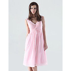 2009 Style A-line V-neck Knee-length Elastic Woven Satin Chiffon Bridesmaid/ Wedding Party Dress (HSX155)