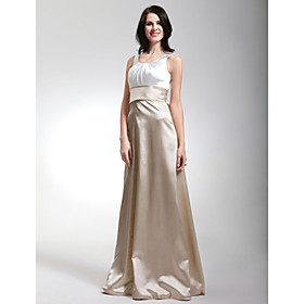 A-line Scoop Floor-length Satin Bridesmaid/ Wedding Party Dress (HSX874)