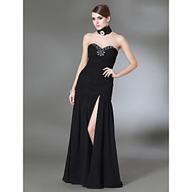 Sheath/ Column Sweetheart Floor-length Chiffon Over Elastic Satin Evening Dress (FSA11414)
