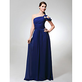 Sheath/ Column One Shoulder Floor-length Chiffon Elastic Woven Satin Bridesmaid Dress (FSF08554)