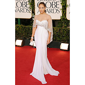 Jennifer Lopez Sheath/ Column Bateau Sweep Train Chiffon Elastic Satin Evening/ Golden Globe Dress (WSA11514)