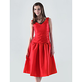 A-line V-neck Knee-length Taffeta Bridesmaid/ Wedding Party Dress (HSX186)