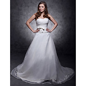 A-line Sweetheart Organza Over Satin Court Train Wedding Dress (WD9091601)