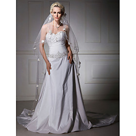 A-line Sweetheart Taffeta Wedding Dress with Removable Chapel Train (WSM04545)