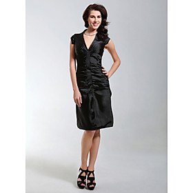 Sheath/ Column V-neck Knee-Length Elastic Woven Satin Cocktail Dress (FSH0413)