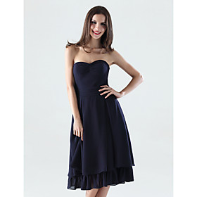 A-line Strapless Tea-Length Satin Chiffon Bridesmaid/ Wedding Party Dress (HSX057)