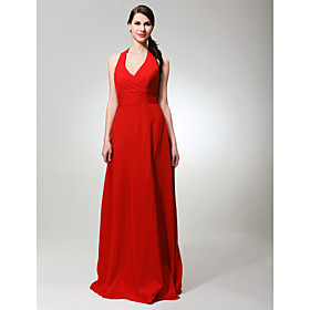 Sheath/ Column Halter Floor-length Chiffon Bridesmaid/ Wedding Party Dress (HSX111)