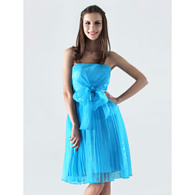 A-line Strapless Short/ Mini Organza Over Satin Bridesmaid/ Wedding Party Dress (HSX288)