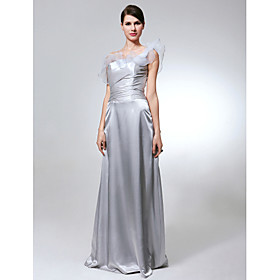 Sheath/ Column One Shoulder Floor-length Elastic Silk-like Satin Organza Bridesmaid Dress