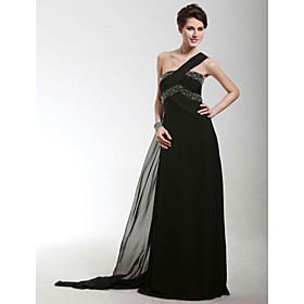 Sheath/ Column One Shoulder Strap Floor-length Satin Chiffon Evening Dress (GYE080)