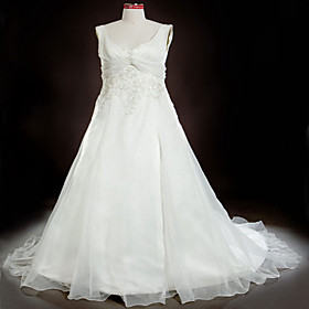 Princess A-line Square Court Train Satin Chiffon Wedding Dresses for Bride (HSGX043)