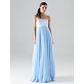 Sheath/ Column Strapless Floor-length Satin Chiffon Bridesmaid/ Wedding Party Dress (WSF08502)
