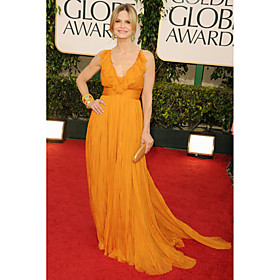 Kyra Sedgwick Sheath/ Column V-neck Sweep/ Brush Train Chiffon Evening/ Golden Globe Dress (WSA11526)