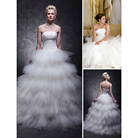 Mandy Moore License to Wed Ball Gown Sweep/ Brush Train Tulle Over Satin Tiered Wedding Dress (WSM0364)