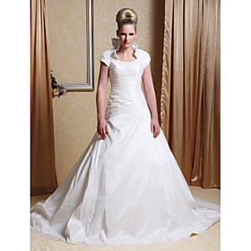 A-line Scoop Court Train Taffeta Wedding Dress (WSM1104502)
