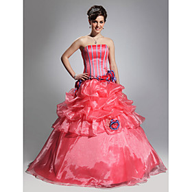 Ball Gown Strapless Floor-length Satin Organza Evening/ Prom Dress