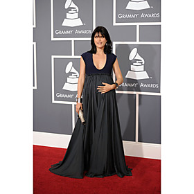 Selma Blair Sheath/ Column Scoop Sweep/ Brush Train Chiffon Grammy/ Evening Dress (FSH02597)