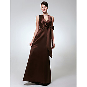 Sheath/ Column V-neck Floor-length Satin Bridesmaid Dress (FSA1111007)