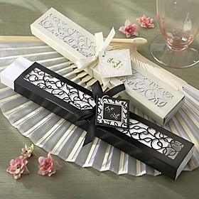 Luxurious Silk Fan in Elegant, Laser-Cut Gift Box (Black or Ivory)(Set of 4)