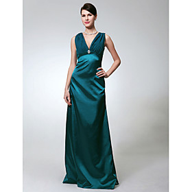 Sheath/ Column V-neck Floor-length Chiffon Elastic Woven Satin Bridesmaid/ Evening Dress (FSF1108002)