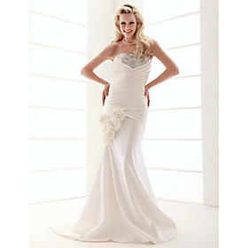 Trumpet/ Mermaid Strapless Sweep/ Brush Train Satin Wedding Dress (WSM04579)