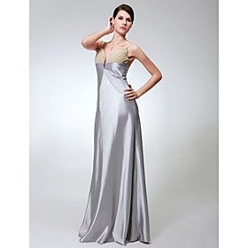 Sheath/ Column Spaghetti Straps Floor-length Elastic Silk-like Satin Chiffon Lace Evening Dress (GYE151)