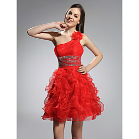 Ball Gown One Shoulder Short/ Mini Organza Stretch Satin Cocktail Dress bachelorette party dress