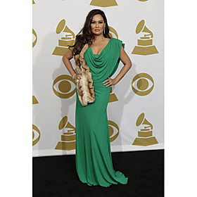 Tia Carrere Sheath/ Column Cowl Sweep/ Brush Train Chiffon Grammy/ Evening Dress (FSA1111046)