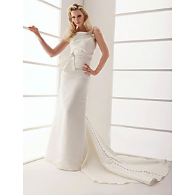 Sheath/ Column Strapless Court Train Satin Wedding Dress (WSM04581)