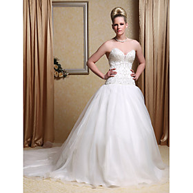 A-line Sweetheart Court Train Satin Wedding Dress (WSM1104503)