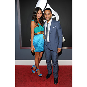 Chrissy Teigen Sheath/ Column V-neck Short/ Mini Chiffon Satin Grammy/ Cocktail Dress (FSM04599)