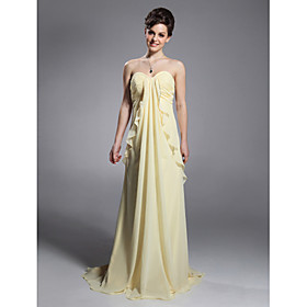 Sheath/ Column Sweetheart Sweep/ Brush Train Chiffon Elastic Woven Satin Evening Dress