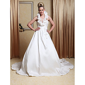 A-line Halter Court Train Taffeta Wedding Dress (WSM1104501)