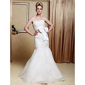 Trumpet/ Mermaid Sweetheart Floor-length Sleeveless Satin Luxury  Wedding Dress (WSW0550)