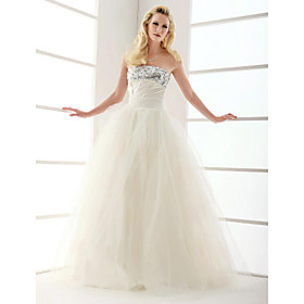 A-line Strapless Floor-length Satin Wedding Dress (WSM04564)