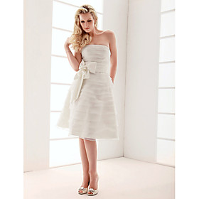 A-line Strapless Knee-length Satin Wedding Dress (WSY1102009)