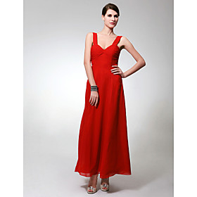 Sheath/ Column Straps Tea-length Chiffon Bridesmaid/ Wedding Party Dress (FSD0494)