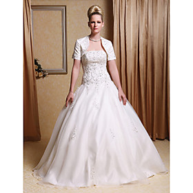 A-line Strapless Floor-length Satin Organza Wedding Dress With Wrap