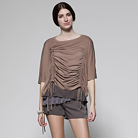 Gathered Design Loose Short Sleeves T-shirt / Women's T-shirts (FF-B-CB0851002)