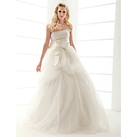 Ball Gown Strapless Sweep/ Brush Train Organza Wedding Dress (WSM04568)