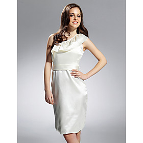 Sheath/ Column One Shoulder Knee-length Elastic Satin Bridesmaid/ Cocktail Dress (HSX748)