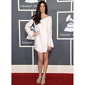 Paz Vega Sheath/ Column Bateau Short/ Mini Elastic Woven Satin Grammy/ Cocktail Dress (FSA1111043)