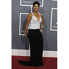 Toni Braxton Sheath/ Column V-neck Sweep/ Brush Train Satin Grammy/ Evening Dress (FSA1111045)