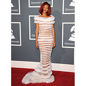 Rihanna Trumpet/ Mermaid Off-the-shoulder Court Train Tulle Grammy/ Evening Dress (FSM04592)