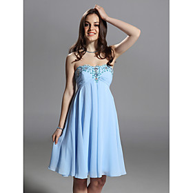 Sheath/ Column Strapless Knee-length Chiffon Elastic Woven Satin Cocktail Dress (FSH1102017)