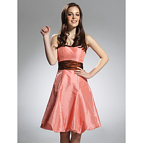 A-line Spaghetti Straps Knee-Length Taffeta Bridesmaid/ Wedding Party Dress
