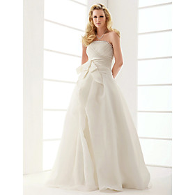 A-line Strapless Floor-length Satin Wedding Dress