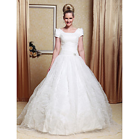 Princess Scoop Sleeveless Organza Satin Floor-length Wedding Dress (W90919)